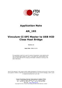 Application Note AN_193 Vinculum-II SPI Master to USB HID Class Host Bridge Version 1.0