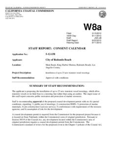 Coastal Commission Staff Report And Recommendation Regarding Coastal Development Permit Application[removed]City of Redondo Beach)