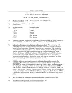 ILLINOIS REGISTER DEPARTMENT OF PUBLIC HEALTH NOTICE OF PROPOSED AMENDMENTS 1)  Heading of the Part: Grade A Pasteurized Milk and Milk Products