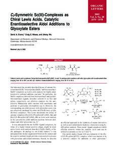 ORGANIC LETTERS C2-Symmetric Sc(III)-Complexes as Chiral Lewis Acids. Catalytic Enantioselective Aldol Additions to