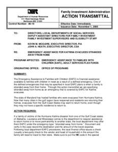 Family Investment Administration Department of Human Resources 311 West Saratoga Street Baltimore MD[removed]Control Number: 06-19