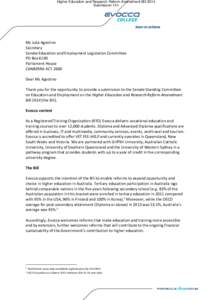 Higher Education and Research Reform Amendment Bill 2014 Submission 141 Ms Julia Agostino Secretary Senate Education and Employment Legislation Committee