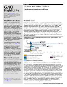 GAO-14-613T Highlights, FEDERAL AUTISM ACTIVITIES: Funding and Coordination Efforts