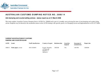 AUSTRALIAN CUSTOMS DUMPING NOTICE NO[removed]