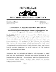 NEWS RELEASE  SANTA MONICA MOUNTAINS CONSERVANCY For Immediate Release October 25, 2002