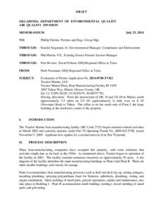 DRAFT OKLAHOMA DEPARTMENT OF ENVIRONMENTAL QUALITY AIR QUALITY DIVISION MEMORANDUM  July 23, 2014