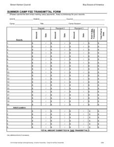 Simon Kenton Council  Boy Scouts of America SUMMER CAMP FEE TRANSMITTAL FORM (Please submit this form when making camp payments. Keep a photocopy for your records.