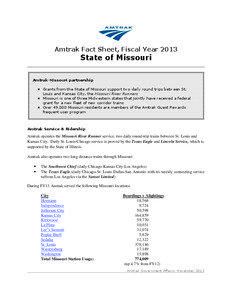 Amtrak Fact Sheet, Fiscal Year[removed]State of Missouri