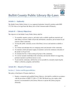 ProposedRevisedApprovedBullitt County Public Library By-Laws Article I — Authority