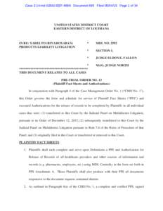 Case 2:14-mdEEF-MBN Document 895 FiledPage 1 of 34  UNITED STATES DISTRICT COURT EASTERN DISTRICT OF LOUISIANA  IN RE: XARELTO (RIVAROXABAN)