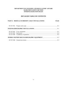 DEPARTMENT OF LICENSING AND REGULATORY AFFAIRS RADIATION SAFETY SECTION IONIZING RADIATION RULES DETAILED TABLE OF CONTENTS PART 8. MEDICAL EXTREMITY X-RAY INSTALLATIONS
