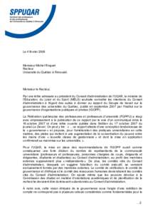Le 4 février[removed]Monsieur Michel Ringuet Recteur Université du Québec à Rimouski