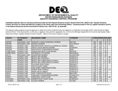 Ponds currently eligible for authorization under a COC