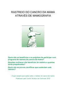 RASTREIO DO CANCRO DA MAMA ATRAVÉS DE MAMOGRAFIA