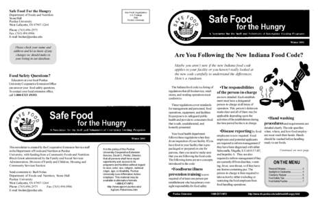 Safe Food For the Hungry  Department of Foods and Nutrition Stone Hall Purdue University West Lafayette, IN[removed]
