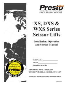 XS, DXS & WXS Series Scissor Lifts Installation, Operation and Service Manual
