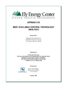 APPENDIX B BEST AVAILABLE CONTROL TECHNOLOGY ANALYSIS Prepared for:  SIERRA PACIFIC RESOURCES