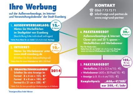 Ihre Werbung auf der Außenwerbeanlage, im Internet und Veranstaltungskalender1 der Stadt Eisenberg KONTAKT[removed]