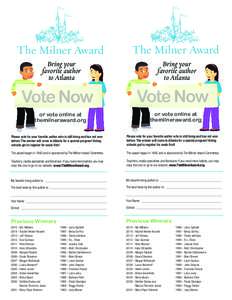 The Milner Award  The Milner Award Bring your favorite author