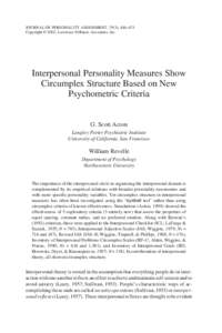 JOURNAL OF PERSONALITY ASSESSMENT, 79(3), 446–471 Copyright © 2002, Lawrence Erlbaum Associates, Inc. Interpersonal Personality Measures Show Circumplex Structure Based on New Psychometric Criteria