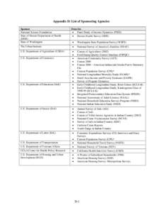 Appendix D: List of Sponsoring Agencies Sponsor National Science Foundation State of Hawaii Department of Health (DOH) State of Washington