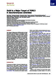 Molecular Cell  Article Sch9 Is a Major Target of TORC1 in Saccharomyces cerevisiae Jo¨rg Urban,1 Alexandre Soulard,4 Alexandre Huber,1 Soyeon Lippman,5 Debdyuti Mukhopadhyay,2