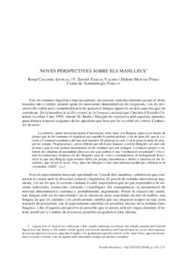 NOVES PERSPECTIVES SOBRE ELS MANLLEUS1 Rosa COLOMER ARTIGAS / F. Xavier FARGAS VALERO / Dolors MONTES PÉREZ Centre de Terminologia TERMCAT