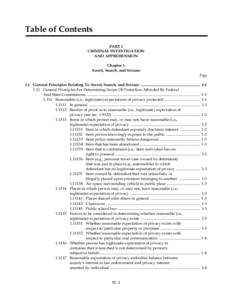 Table of Contents PART I CRIMINAL INVESTIGATION AND APPREHENSION Chapter 1 Arrest, Search, and Seizure