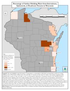 Percentage of Surface Drinking Water from Intermittent, Ephemeral or Headwater Streams in Wisconsin