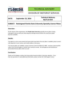 TECHNICAL ADVISORY DIVISION OF MOTORIST SERVICES DATE: September 23, 2014