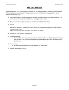 Enterprise Services Division  State of North Dakota MEETING MINUTES The Executive Order[removed]Procurement Committee for the Workforce Safety & Insurance (WSI) Information