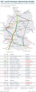 ICE- und IC-Strecken während des Streiks Trotz Streik werden die wichtigsten Verbindungen im Kernnetz angeboten Linie verkehrt überwiegend nur Einzelzüge Westerland