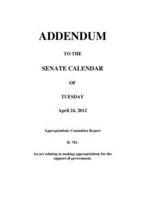 ADDENDUM TO THE SENATE CALENDAR OF TUESDAY