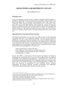 Common law / Ralph Regenvanu / Land reform / Vanuatu / Customary land / Land law / Indigenous land rights / Custom / Land tenure / Law / Real property law / Property law