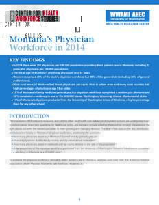 Montana’s Physician Workforce in 2014 KEY FINDINGS In 2014 there were 201 physicians per 100,000 population providing direct patient care in Montana, including 72 generalist physicians per 100,000 population.  he mea