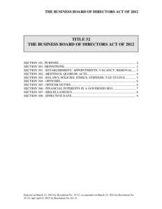 THE BUSINESS BOARD OF DIRECTORS ACT OFTITLE 32 THE BUSINESS BOARD OF DIRECTORS ACT OFSECTION 101- PURPOSE ................................................................................................. 2