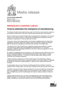 Media release The Hon David Hodgett MP Minister for Ports Minister for Major Projects Minister for Manufacturing