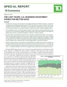 SPECIAL REPORT TD Economics October 23, 2014 THE LOST YEARS: U.S. BUSINESS INVESTMENT POISED FOR BETTER DAYS