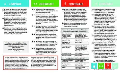 LIMPIAR El lavarse las manos con agua tibia y jabón antes y después de manejar cualquier alimento crudo es la mejor manera de reducir la propagación de gérmenes y prevenir el envenenamiento por alimentos. Lava bien l