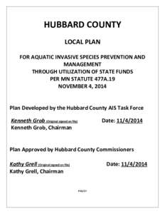 HUBBARD COUNTY LOCAL PLAN FOR AQUATIC INVASIVE SPECIES PREVENTION AND MANAGEMENT THROUGH UTILIZATION OF STATE FUNDS PER MN STATUTE 477A.19