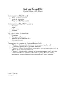 Electronic Devices Policy Central Kitsap High School Electronic devices MAY be used:   