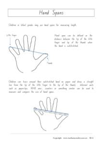 Hand Spans Children in Infant grades may use hand spans for measuring length. Little finger Hand span can be defined as the distance between the tip of the little