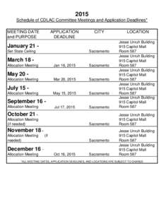 Schedule of CDLAC Committee Meetings and Application Deadlines