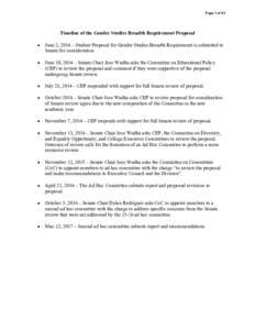 Page 1 of 53  Timeline of the Gender Studies Breadth Requirement Proposal   June 2, 2014 – Student Proposal for Gender Studies Breadth Requirement is submitted to