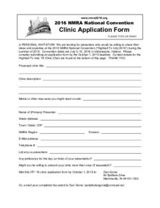 www.nmra2016.orgNMRA National Convention Clinic Application Form PLEASE TYPE OR PRINT!