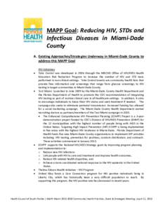 MAPP Goal: Reducing HIV, STDs and Infectious Diseases in Miami-Dade County A. Existing Approaches/Strategies Underway in Miami-Dade County to address this MAPP Goal •