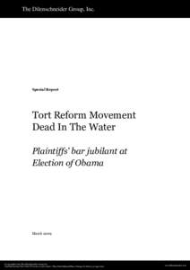 The Dilenschneider Group, Inc.  Special Report Tort Reform Movement Dead In The Water