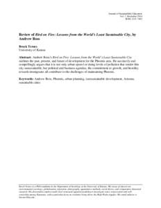 Journal of Sustainability Education Vol. 7, December 2014 ISSN: Review of Bird on Fire: Lessons from the World’s Least Sustainable City, by Andrew Ross