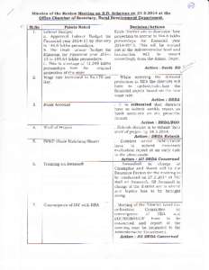 Minutes of the Review Meetine on R.D. Schemes on 21.2.2O14 at the Offige Chamber of Secret Sl.No 1.  2.