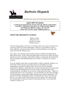 Barbwire Dispatch  April, 2015 Newsletter Barbwire Dispatch